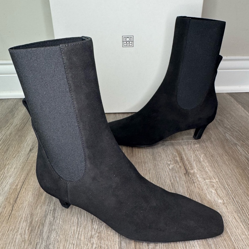 Toteme 50mm Mid Heel Black Suede Chelsea Boots